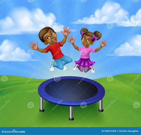 Les Enfants Sautant Sur Un Trampoline Caricaturale Rond Illustration De