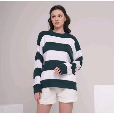 Jual Sweater Eira Rajut Wanita Oversize Atasan Rajut Wanita Stripe