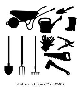 Set Garden Tools Silhouettes Icons Vector Stock Vector Royalty Free