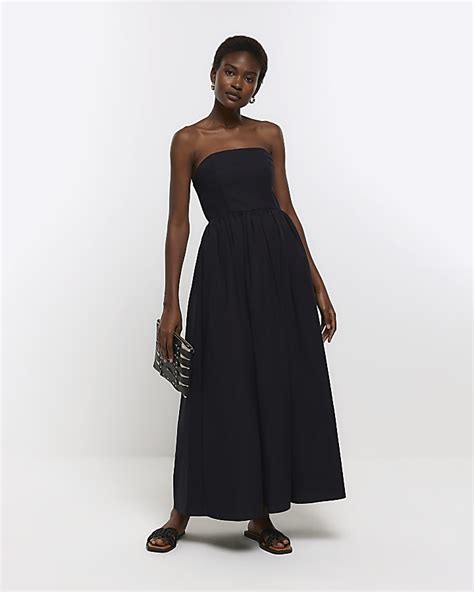 Black Bandeau Prom Maxi Dress River Island