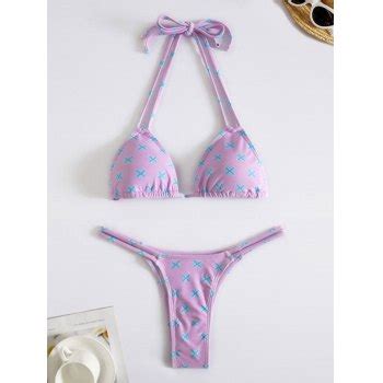 Emmiol Free Shipping Cross Pattern Halter Bikini Set Lilac S In Bikini Sets Online Store