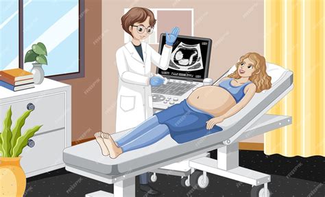 Premium Vector Doctor Doing Ultrasound Scan For Pregnant Woman In