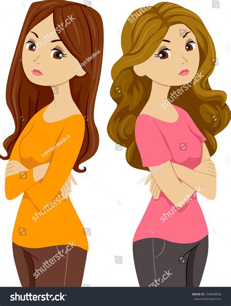 Illustration Two Females Standing Back Back Stock Vector 154848956