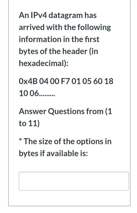 Solved An Ipv4 Datagram Has Arrived With The Following