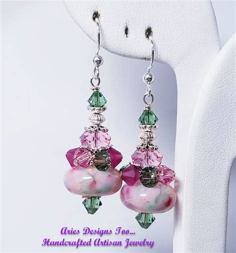 Dusty Pink Rose And Green Abstract Cluster Lampwork Earrings Etsy