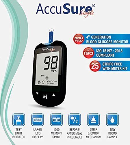 Accusure Simple Glucometer With Test Strips Prem Medical