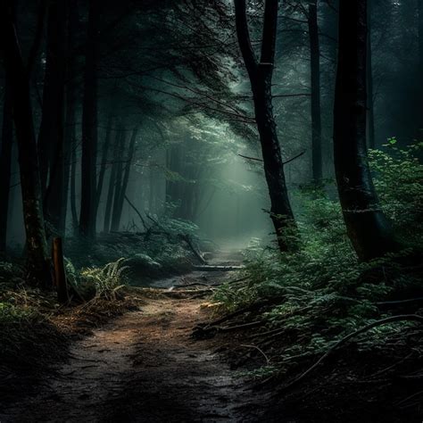 Premium Photo | Photo of a dark forest at night