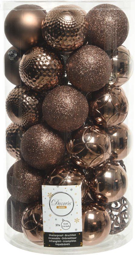 Decoris Kerstballen 37 Stuk Kunststof Walnoot Bruin 6 Cm Bol