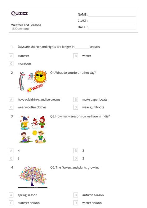 50 Weather And Seasons Worksheets For 1st Class On Quizizz Free