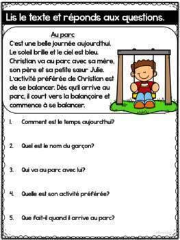 French Reading Comprehension Compréhension de Lecture simple Printemps