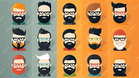 Premium AI Image | A series of avatar faces with glasses and beards.