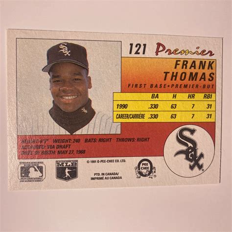 1991 O Pee Chee Premier Frank Thomas 121 FREE SHIPPING EBay