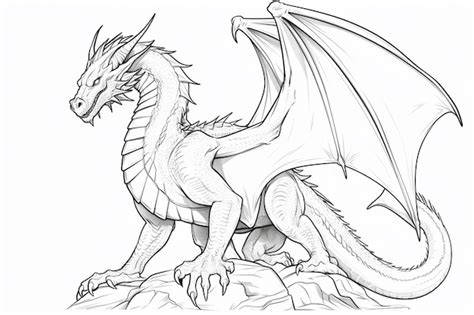 Premium Photo A Drawing Of A Dragon Sitting On A Rock With Its Wings