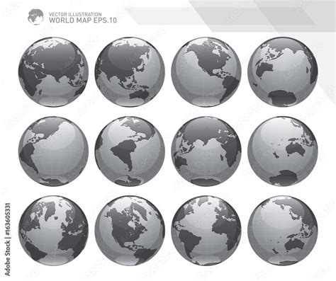 Globes showing earth with all continents. Digital world globe vector. Dotted world map vector ...