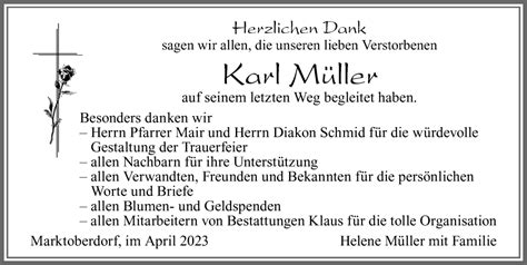 Traueranzeigen von Karl Müller Augsburger Allgemeine Zeitung