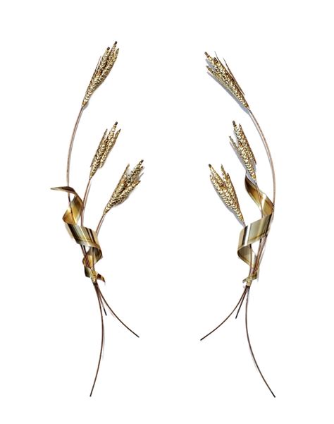 Vintage Gold Metal Wheat Wall Hanging Set Of Gold Pussy Willows Cattails Grass Botanical Wall