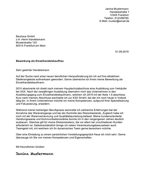 Bewerbungsschreiben Einzelhandelskaufmann Kauffrau Bewerbung Info