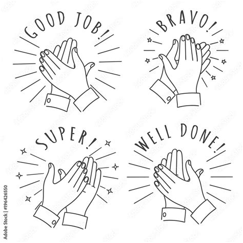 Doodle hands claps. Hand drawn applauding clapping hands isolated on ...