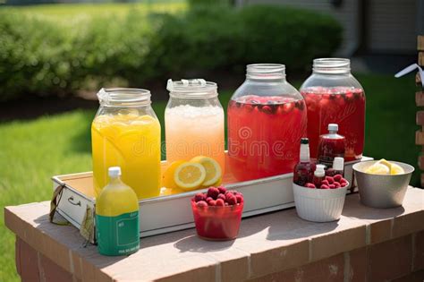 Lemonade Stand With A Variety Of Lemonade Flavors Including Berry And