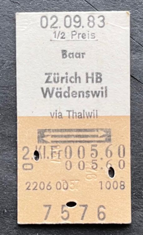 Baar Zürich HB Wädenswil via Thalwil Billett 1983 Kaufen auf Ricardo