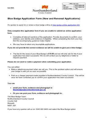 Fillable Online Blue Badge Application Form For New And Renewal