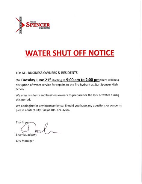 Update-Water Shut Off | Spencer, OK