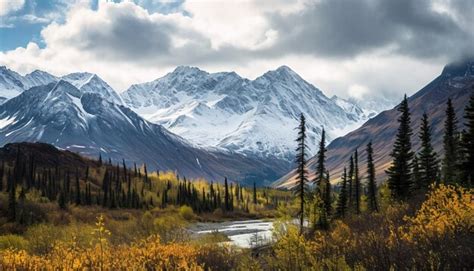 Premium Photo | Snowy mountains of Alaska landscape with forests ...