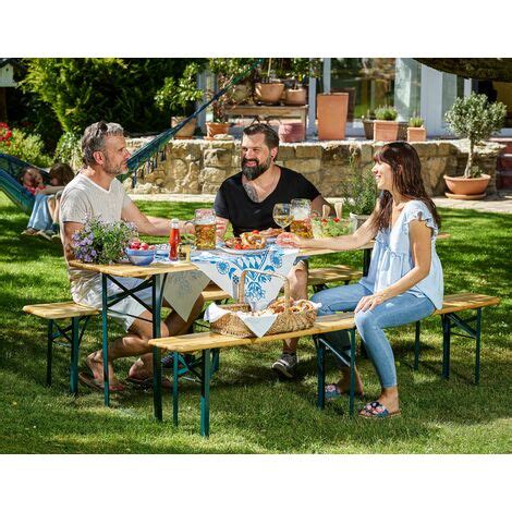 Casaria Ensemble Table Et X Bancs Pliable Bois Cm Personnes