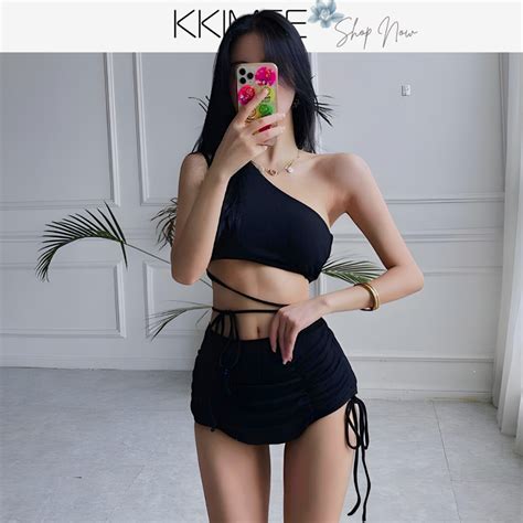 KKimee若隱若現單肩綁帶露背性感兩件式泳衣SG140超修身露腰 遊泳衣 BIKINI 蝦皮購物
