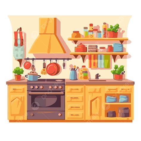 Dapur Clipart Interior Memasak Datar Berwarna Warni Terisolasi Pada