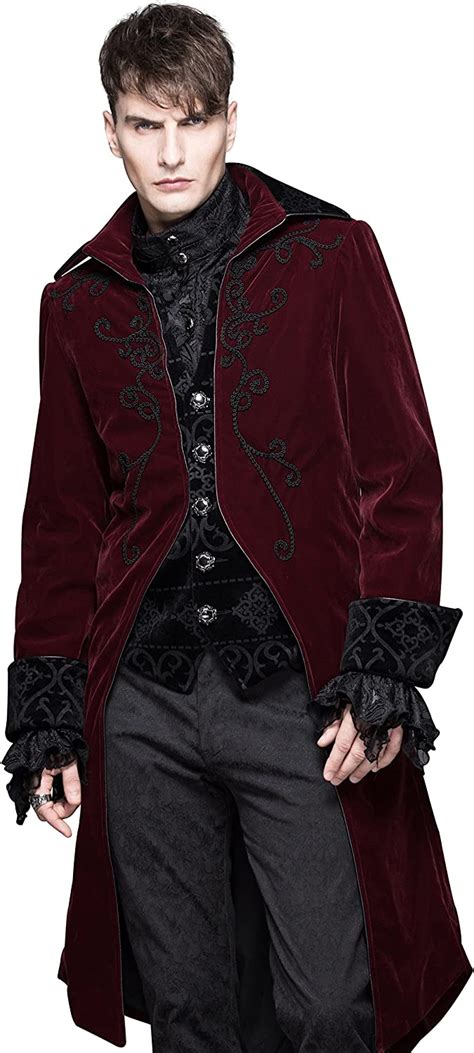 Haolin Gothic Coat Mens Renaissance Halloween Costumes Punk Burgundy Victorian