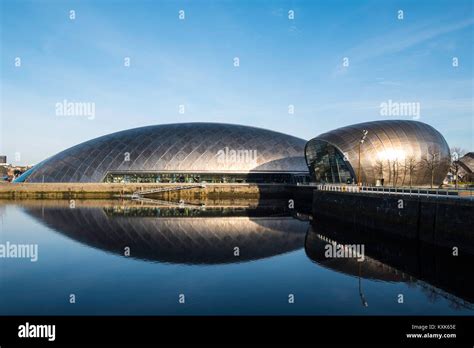 View of Glasgow Science Centre North Quay and IMAX Cinema beside River ...