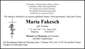 Traueranzeigen Von Maria Fakesch Zvw Trauer