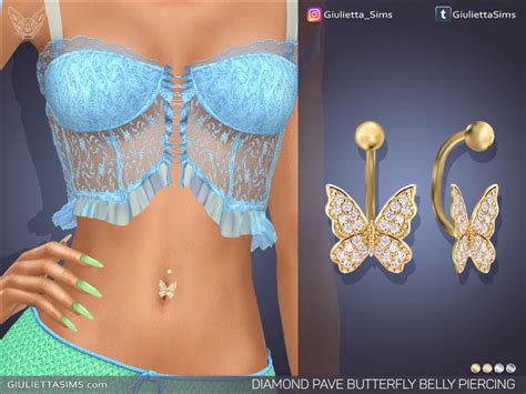 The Sims Resource Diamond Pave Butterfly Belly Piercing For Custom