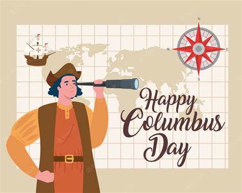 Premium Vector Christopher Columbus Cartoon With Telescope Design Of