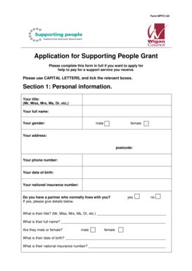 Fillable Online Application Form For Supporting People Grant Wigan