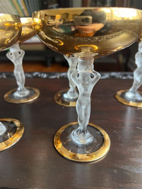 Set Of 7 Vintage Bayel Bacchante Frosted Nude Champagne Coupes Etsy