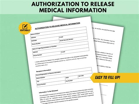 Medical Information Release Form Hipaa Release Form Medical Records Consent Patient Information