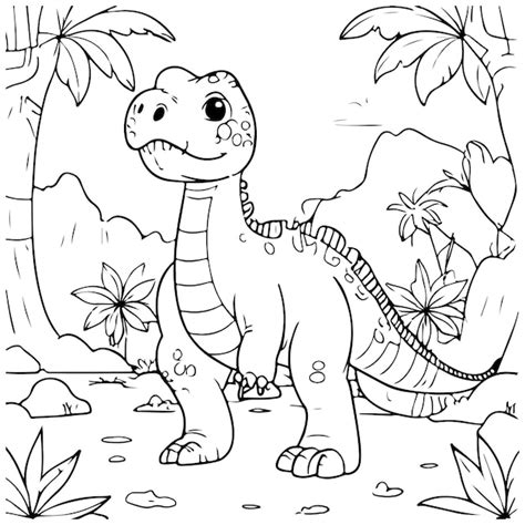 Libro De Colorear Vector Lindo Gratuito Con Dinosaurio Dibujado A Mano