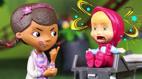 Masha And The Bear Toys 🐻 Dr Mcstuffins Looks After Masha 🤕 Youtube