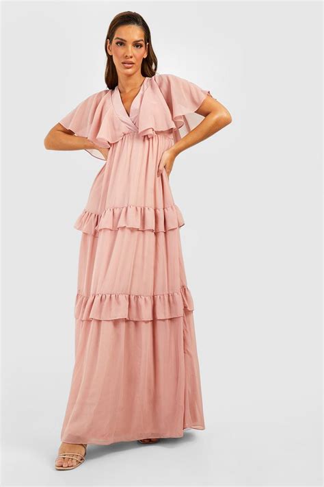 Chiffon Angel Sleeve Maxi Dress Boohoo Uk