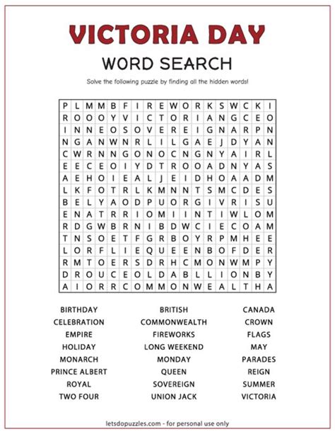 Victoria Day Word Search