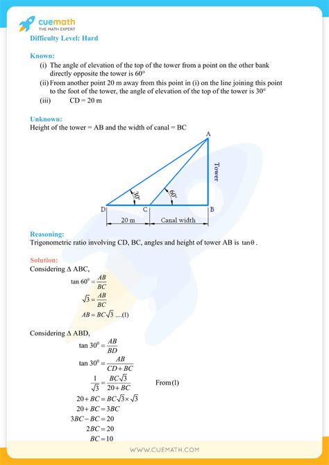 Ncert Solutions Class Maths Chapter Some Applications Of Trigonometry