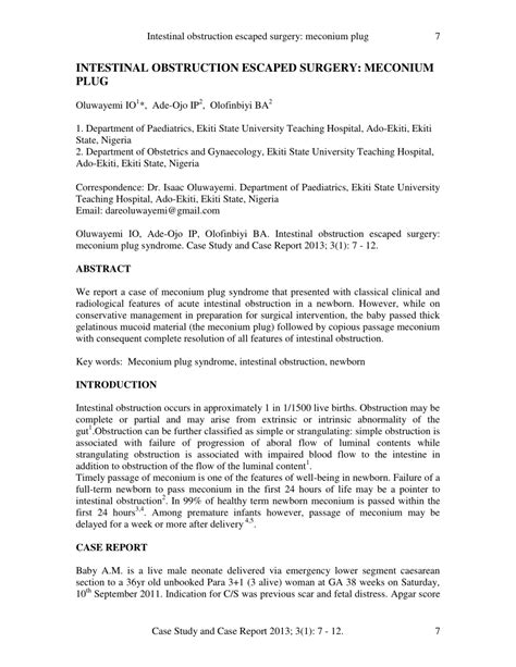 (PDF) Intestinal obstruction escaped surgery: meconium plug syndrome