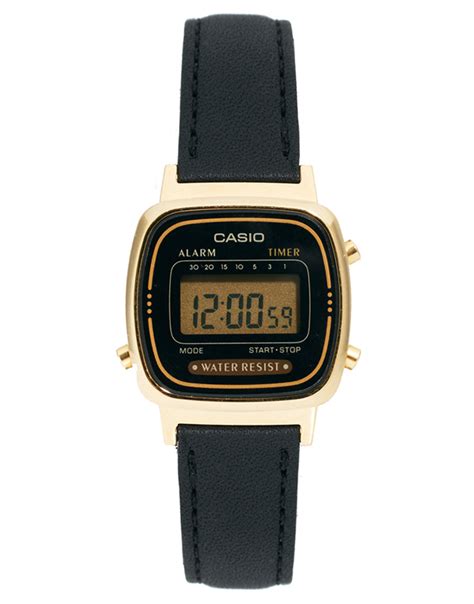 Casio Casio Black Leather Strap Digital Watch in Black | Lyst