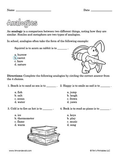 Analogy Worksheets - Tim's Printables