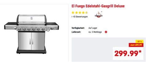 El Fuego Edelstahl Gasgrill Deluxe 6 1 Brenner 21 08 KW Garten