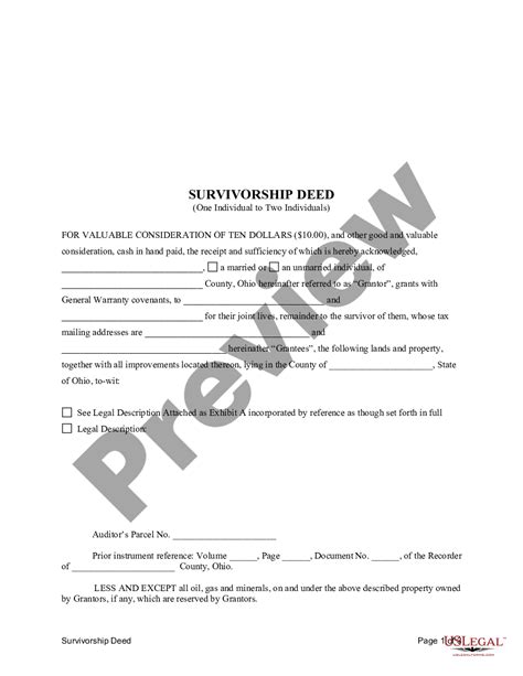 Ohio Survivorship Deed Individual To Two Individuals Survivorship