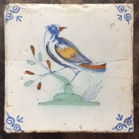 Antique Polychrome Tile With Bird Nightingale About Catawiki