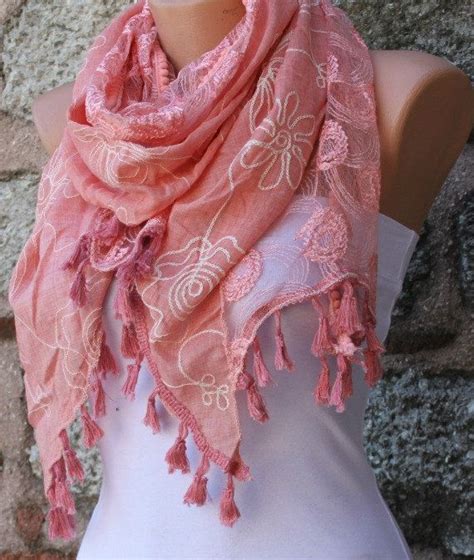 Tea Rose Tassel Cotton Scarfwedding Shawlbridal Scarf Etsy Rose Scarf Scarf Headband Scarf